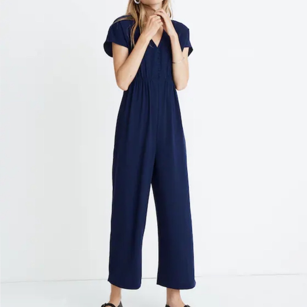 Madewell V-Neck‎ Button-Front Jumpsuit Navy Blue 00